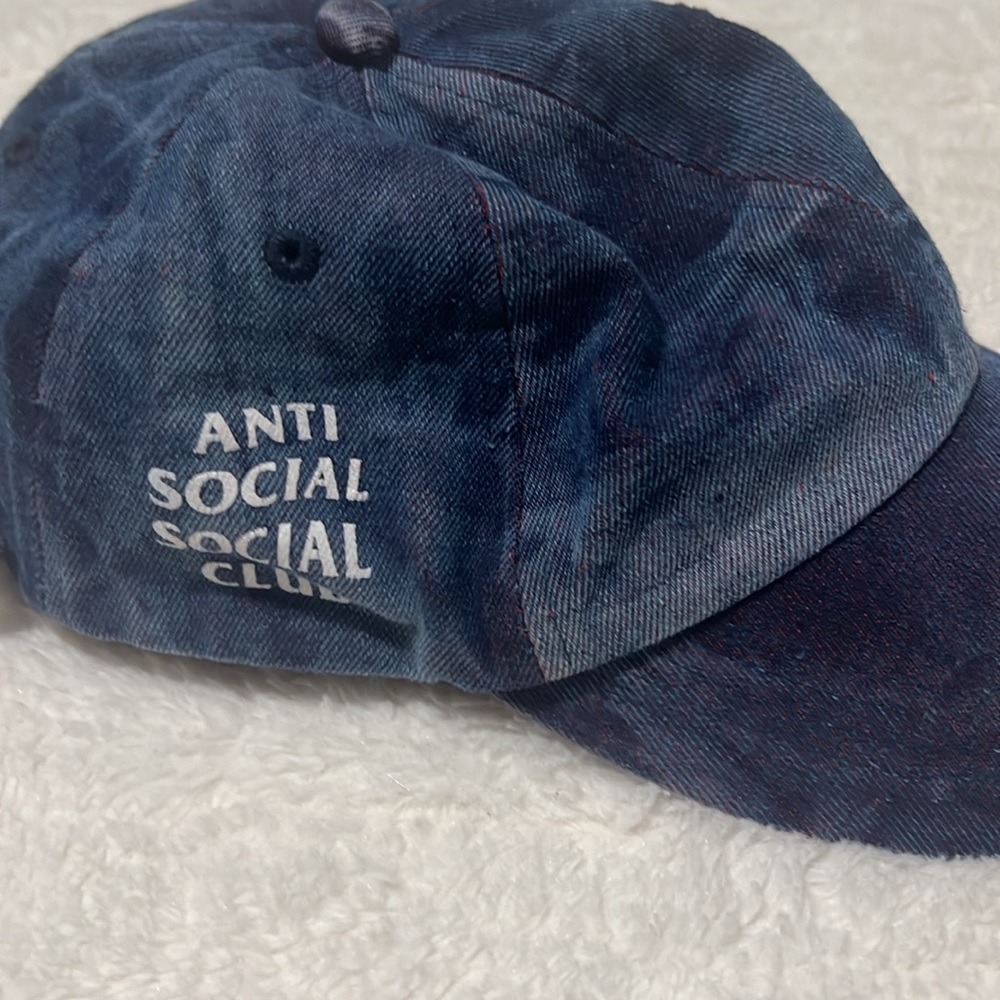 Anti social social club baseball cap Navy Blue tie dye wash denim